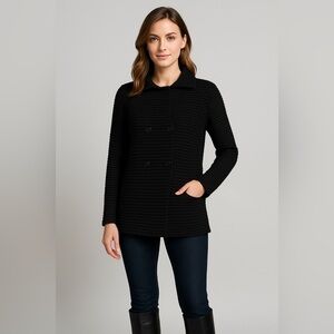 Italian Merino Wool Blend Black Knit Double Breasted Cardigan Jacket L